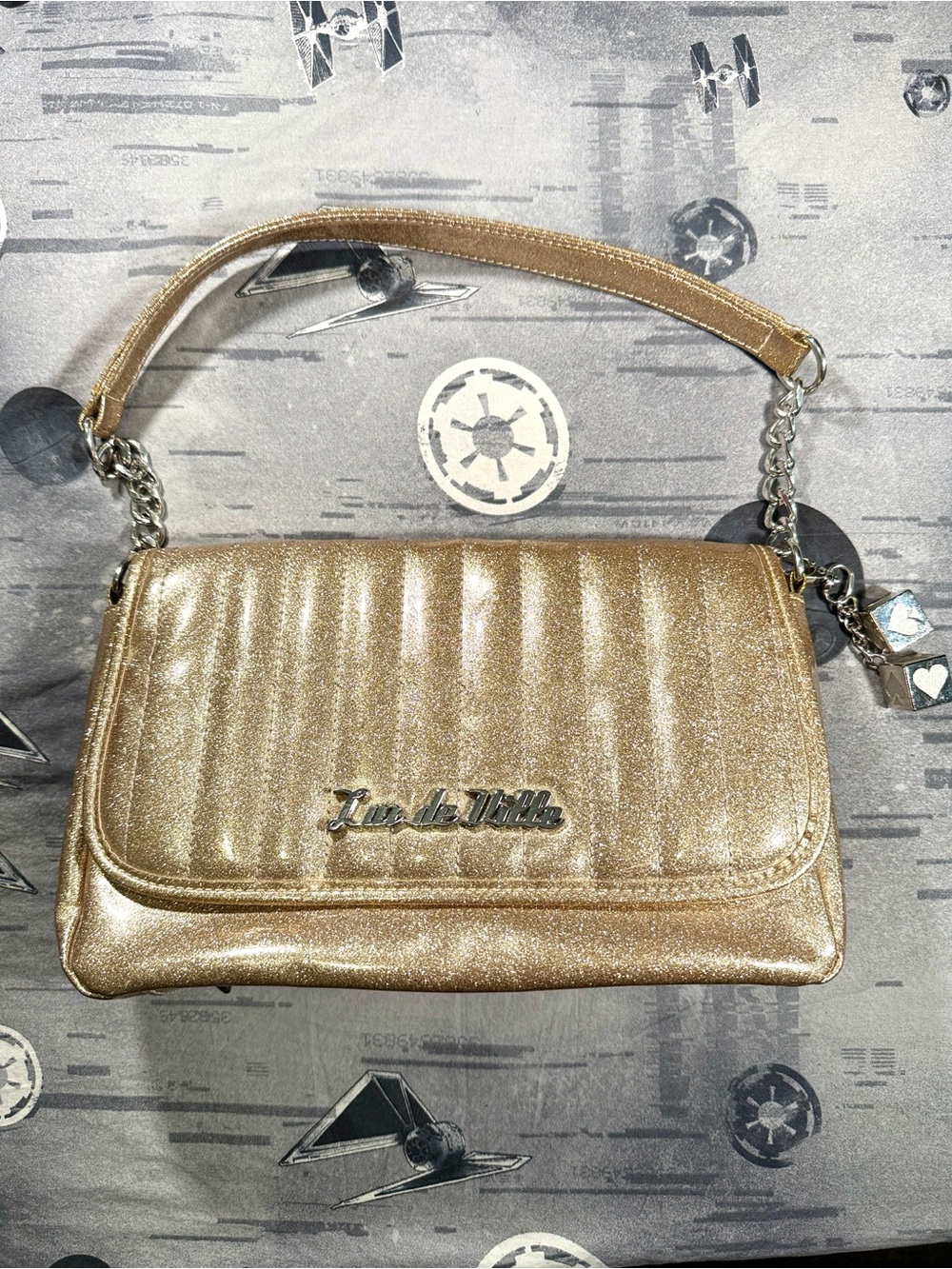 LUX DE VILLE MINI GAMBLER SHOULDER TOTE IN CHAMPAGNE GOLD SPARKLE